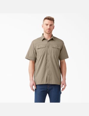 Chemises De Travail Dickies Corta Sleeve Ripstop Marron | 217WQYAMK