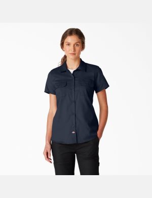 Chemises Dickies FLEX Corta Sleeve Travail Bleu Marine | 568CRXBLT