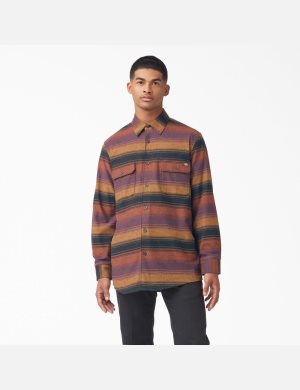 Chemises Dickies FLEX Regular Fit Flannel Bordeaux Stripes | 419IQTRZN