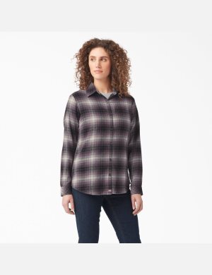 Chemises Dickies Plaid Flannel Long Sleeve Violette | 738YGSQBK