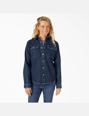 Chemises Dickies Warming Denim Travail Bleu | 259UXJKBZ