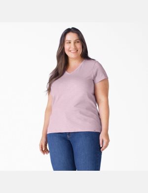 Hauts Dickies Plus Corta Sleeve V-Neck Violette | 013ZRCXJS