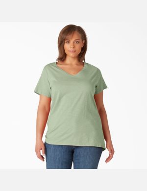 Hauts Dickies Plus Corta Sleeve V-Neck Vert | 341ZXEDNQ