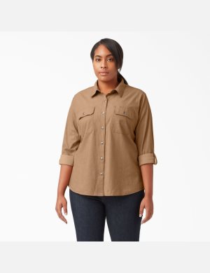 Hauts Dickies Plus Long Sleeve Roll-Tab Travail Marron | 301MPXKEA