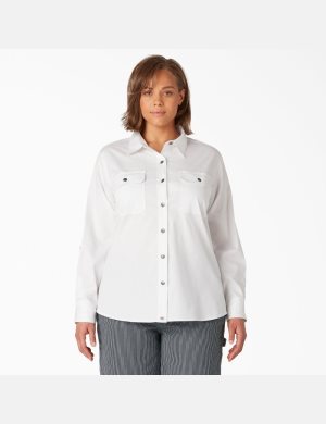 Hauts Dickies Plus Long Sleeve Roll-Tab Travail Blanche | 954AFENJL
