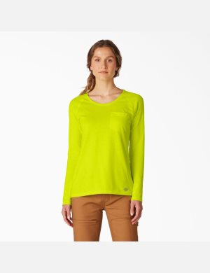 Long Sleeve Dickies Cooling T-Shirt Jaune Clair | 546CQYOKS