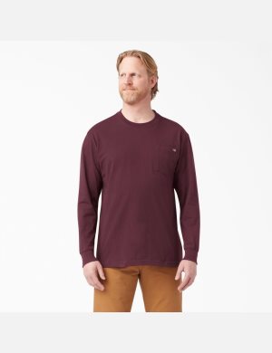 Long Sleeve Dickies Heavyweight Crew Neck T-Shirt Bordeaux | 068KBHLRT