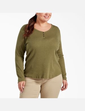 Long Sleeve Dickies Plus Henley Shirt Vert Olive | 890XLVQKH