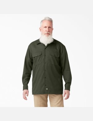 Long Sleeve Dickies Travail Shirt Vert Olive Vert | 653RWDBUL