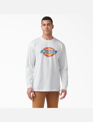 Long Sleeve Dickies Tri-Color Logo Graphique T-Shirt Blanche | 394MCFVEL