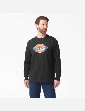 Long Sleeve Dickies Tri-Color Logo Graphique T-Shirt Noir | 896PKVNRH