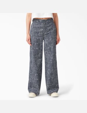 Pantalon De Travail Dickies Stonewashed Larges Leg Bleu Marine | 178LZUTRP