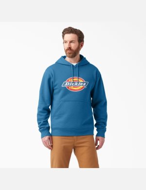 Sweat À Capuche Dickies D'eau Repellent Tri-Color Logo Bleu | 905SWZHRV