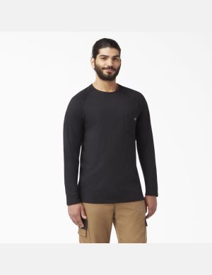 T Shirts Dickies Cooling Long Sleeve Noir | 435SRBMVI