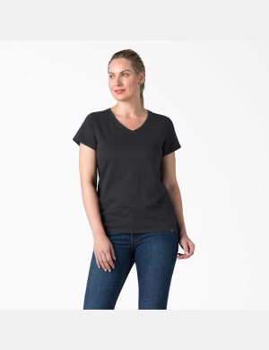 T Shirts Dickies Corta Sleeve V-Neck Noir | 708NIQMCG