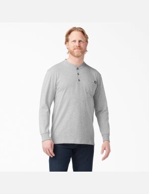 T Shirts Dickies Long Sleeve Heavyweight Henley Grise | 281AREDNT