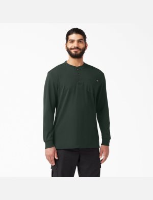 T Shirts Dickies Long Sleeve Heavyweight Henley Vert | 968QXLTWO