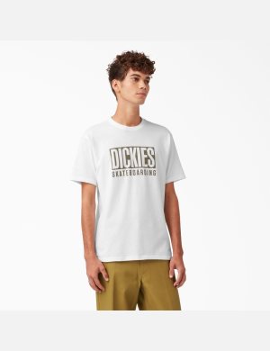 T Shirts Dickies Skateboarding Relief Graphique Blanche | 097OPCDZT